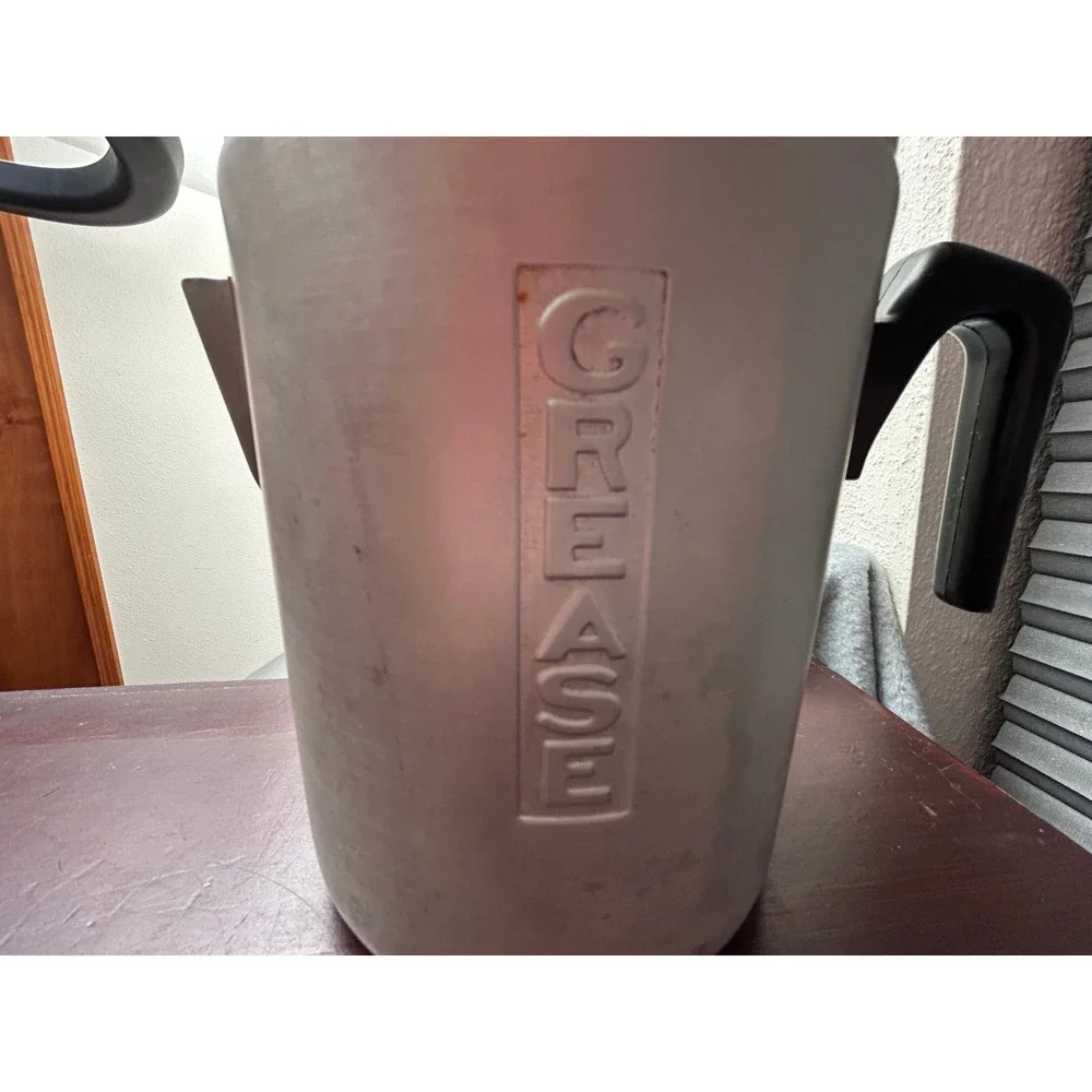 Vintage Aluminum Grease Canister with Strainer and Lid Retro Kitchen Decor